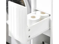 Sobuy Compacte Toiletkast, Smal Badkameropbergmeubel Op Wielen, Toiletrolhouder Met 1 Kanteldeur, 2 Laden En 1 Open Achtercompartiment, Veelzijdige Opbergwagen, 60X20X75 Cm, Bzr111-W