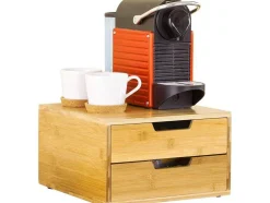 Sobuy Frg82-N Capsulehouder Met 2 Lades Duurzaam Bamboe Opberglade Koffiecapsule Houder Nespresso