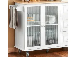 Sobuy Keukentrolley Op Wielen Keukeneiland Serveerwagen Buffetkast Keukenkast Met 3 Laden, 2 Deuren, Kruidenrek En Handdoekenrek, 128X46X92 Cm, Fkw120-Wn