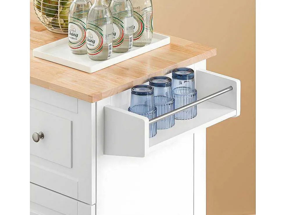 Sobuy Keukentrolley Op Wielen Keukeneiland Serveerwagen Buffetkast Keukenkast Met 3 Laden, 2 Deuren, Kruidenrek En Handdoekenrek, 128X46X92 Cm, Fkw120-Wn