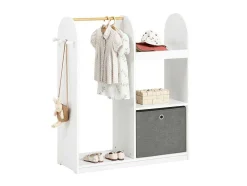 Sobuy Kmb40-W Kinderkledingkast, Kinderslaapkamer Kledingrek, Kinderkledingrek, Kledingroedes, Kapstok, Kledingkasten Met 3 Planken, 1 Mand En 3 Haken