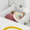 Sobuy Kmb70-W Speelgoedkist Voor Kinderen, Speelgoed Opbergdoos, Opbergkist Met Scharnierend Deksel, Regenboogdesign, Kinderboekenplank