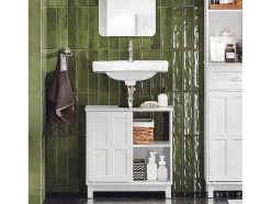Sobuy Wastafelmeubel Badkamermeubel Wastafelopbergkast Met 2 Schuifdeuren Wit Lph 60 X 30 X 61 Cm Bzr142-W