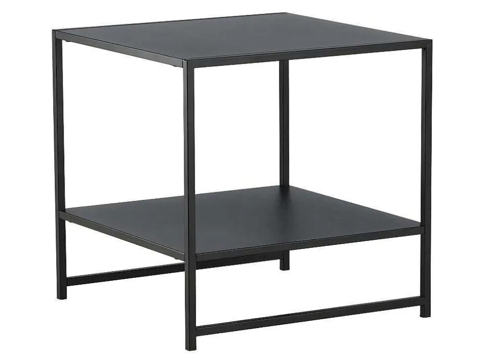 Staal Bijzettafel Met Plank 51X51 Cm Zwart.