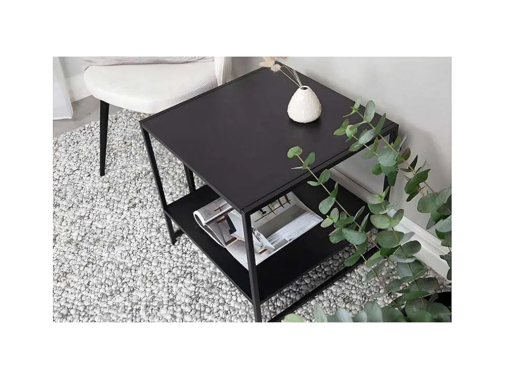 Staal Bijzettafel Met Plank 51X51 Cm Zwart.