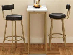 Staande Eettafel - 1 Tafel En 2 Krukken - Rechthoekige Tafel - Zwart & Goud