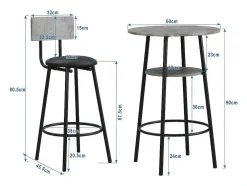Staande Eettafel - 1 Tafel En 2 Krukken - Ronde Tafel Met Opbergplank - Zwart & Grijs