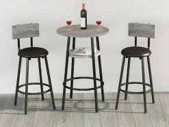 Staande Eettafel - 1 Tafel En 2 Krukken - Ronde Tafel Met Opbergplank - Zwart & Grijs