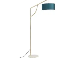 Staande Lamp Met Boog - Art-Decostijl Van Koper En Marmer - Velours - H164 Cm - Blauwgroen - Nour