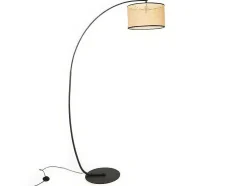 Staande Lamp Met Boog En Vlechtwerk Neirobi - Etnische Stijl - Ijzer En Rotan - 105 X 40 X 195 Cm - Zwart En Naturel