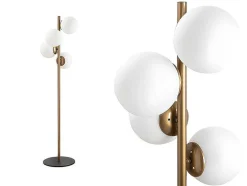 Staande Lamp Van Metaal En Glas 4 Bollen Faze - H130 Cm - Goud En Wit