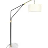 Staande Lamp Van Metaal, Linnen En Marmer - L122 X H180 Cm - Wit, Zwart En Goudkleurig - Masdar