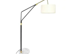 Staande Lamp Van Metaal, Linnen En Marmer - L122 X H180 Cm - Wit, Zwart En Goudkleurig - Masdar