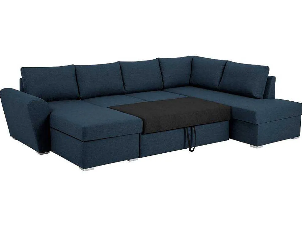 Stan Slaapbank, Hoek Rechts Met Chaise Longue Links, In Blauw.