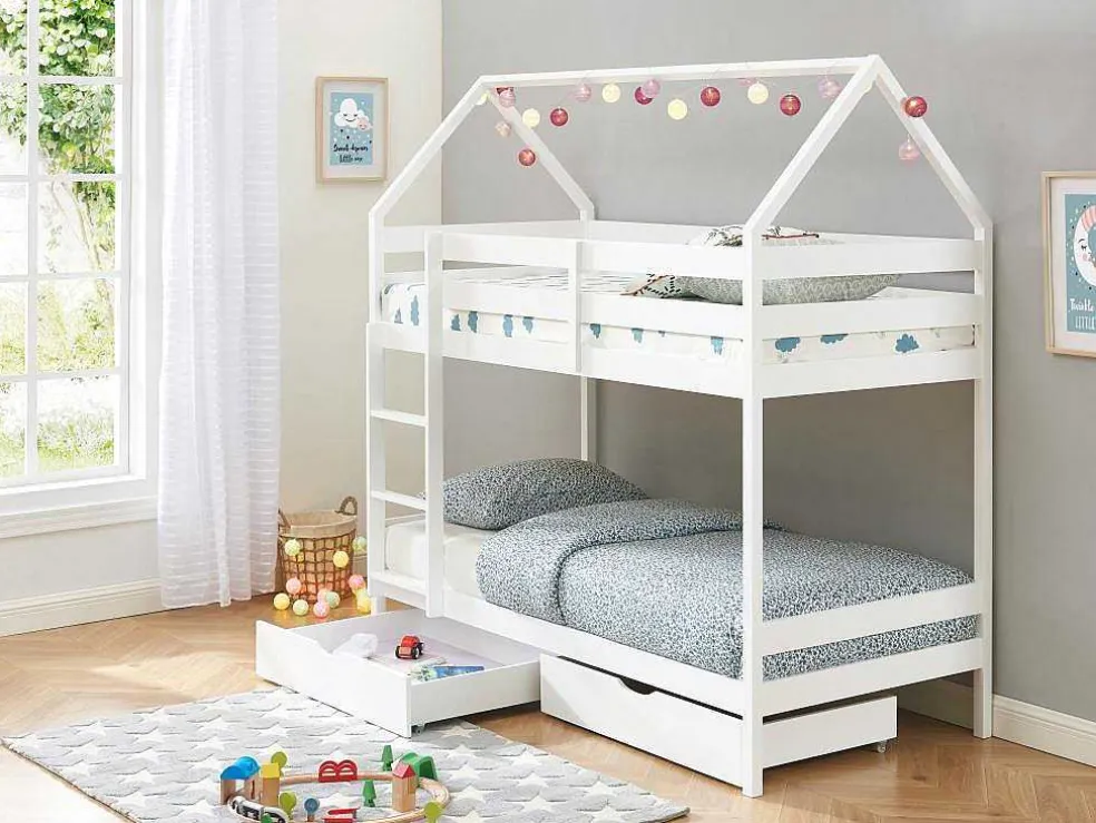 Stapelbed 2 X 90 X 190 Cm - 2 Laden - Grenen - Wit - Chori