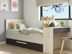 Stapelbed 2 X 90 X 200 Cm - Met Bureau - Kleur: Naturel En Antraciet - Vouani