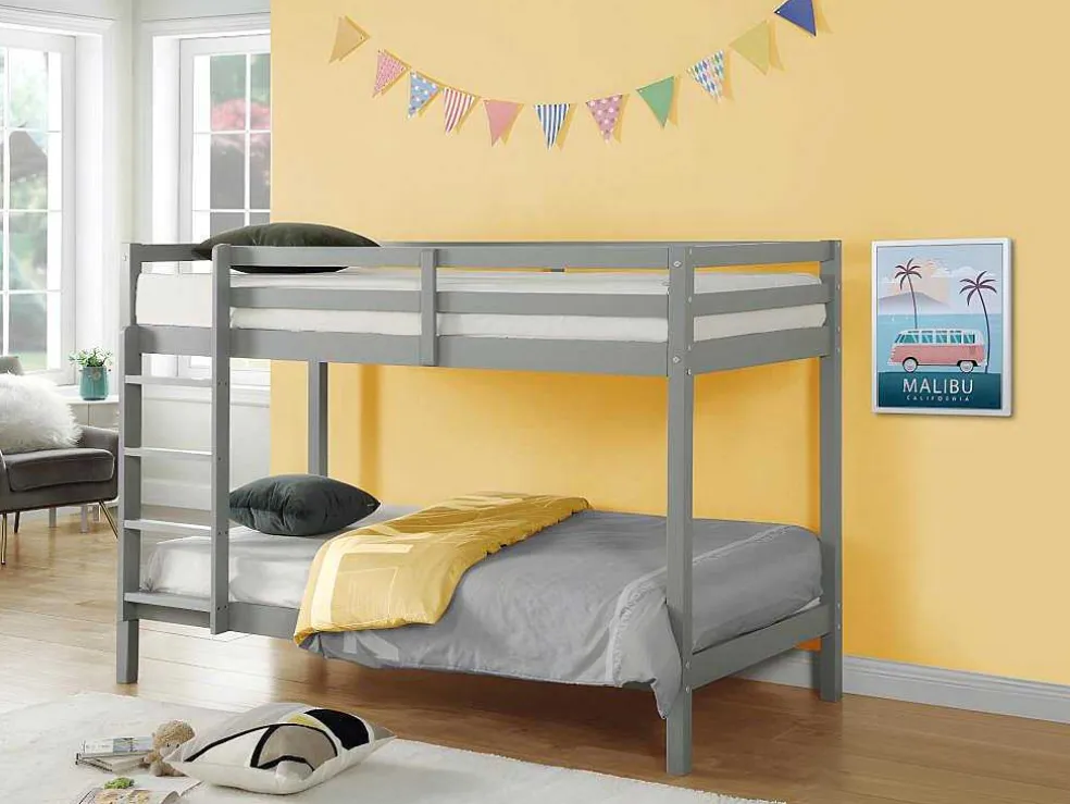 Stapelbed Anicet Ii - 2 X 90X 190 Cm - Massief Grenen - Grijs