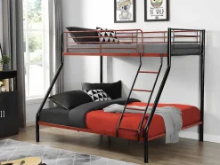 Stapelbed Elevatio Iv - 90 En 140 X 190 Cm - Staal - Zwart En Rood + Matras