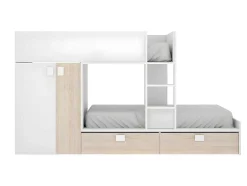 Stapelbed Juanito - Ingebouwde Kast - 2X90X190Cm - Wit En Eiken