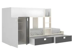 Stapelbed Juanito Met Ingebouwde Kast - 2 X 90 X 190 Cm - Wit, Eiken En Antraciet