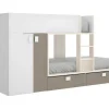 Stapelbed Juanito Met Ingebouwde Kast En Opbergruimte - 2X90X190Cm - Wit, Eiken En Taupe