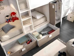 Stapelbed Met Ingebouwde Kast En Opbergruimte 2X90X190Cm - Wit, Eiken En Taupe + Matras - Juanito