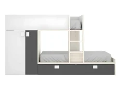 Stapelbed Met Ingebouwde Kast 2 X 90 X 190 Cm - Wit, Eiken En Antraciet + Matras - Juanito