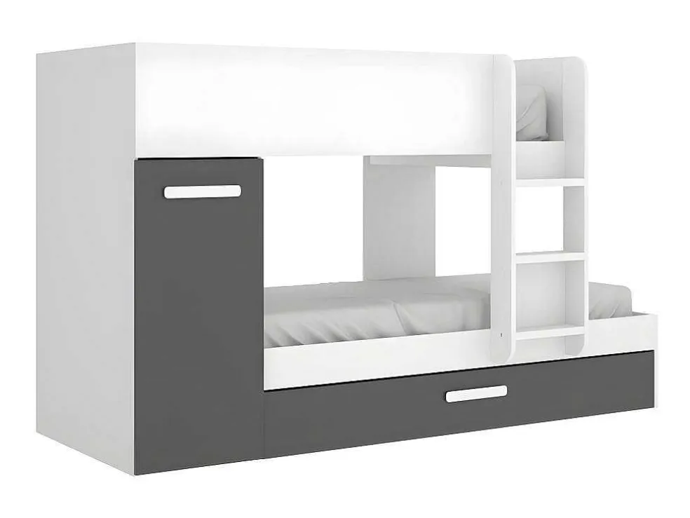 Stapelbed Met Opbergruimtes 3 X 90 X 190 Cm - Antraciet En Wit - Met Matras - Anthony