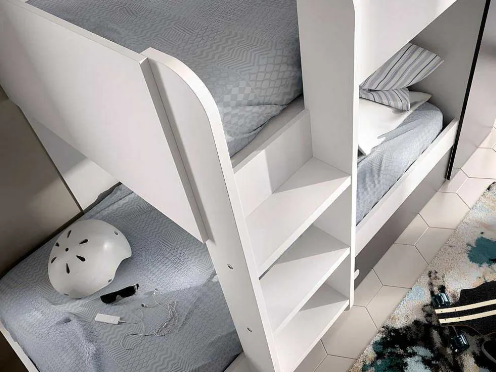 Stapelbed Met Opbergruimtes 3 X 90 X 190 Cm - Antraciet En Wit - Met Matras - Anthony