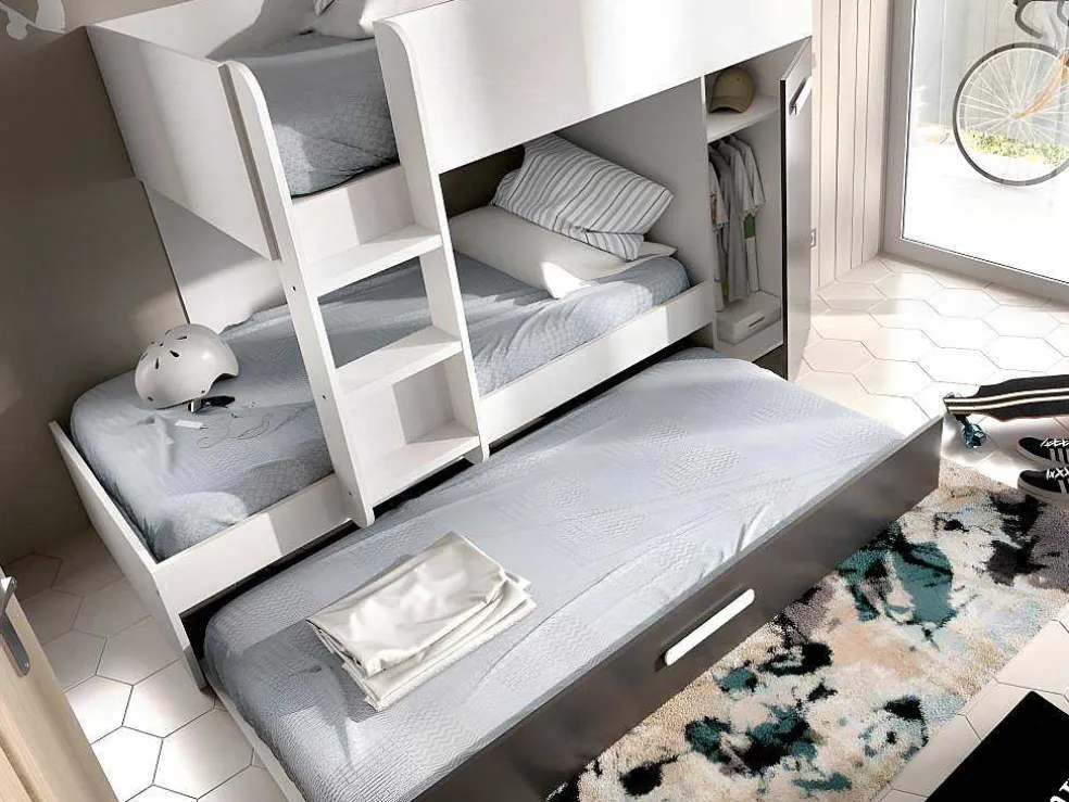 Stapelbed Met Opbergruimtes 3 X 90 X 190 Cm - Antraciet En Wit - Met Matras - Anthony