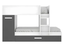 Stapelbed Met Opbergruimtes 3 X 90 X 190 Cm - Antraciet En Wit - Met Matras - Anthony