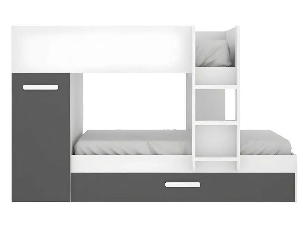 Stapelbed Met Opbergruimtes 3 X 90 X 190 Cm - Antraciet En Wit - Met Matras - Anthony