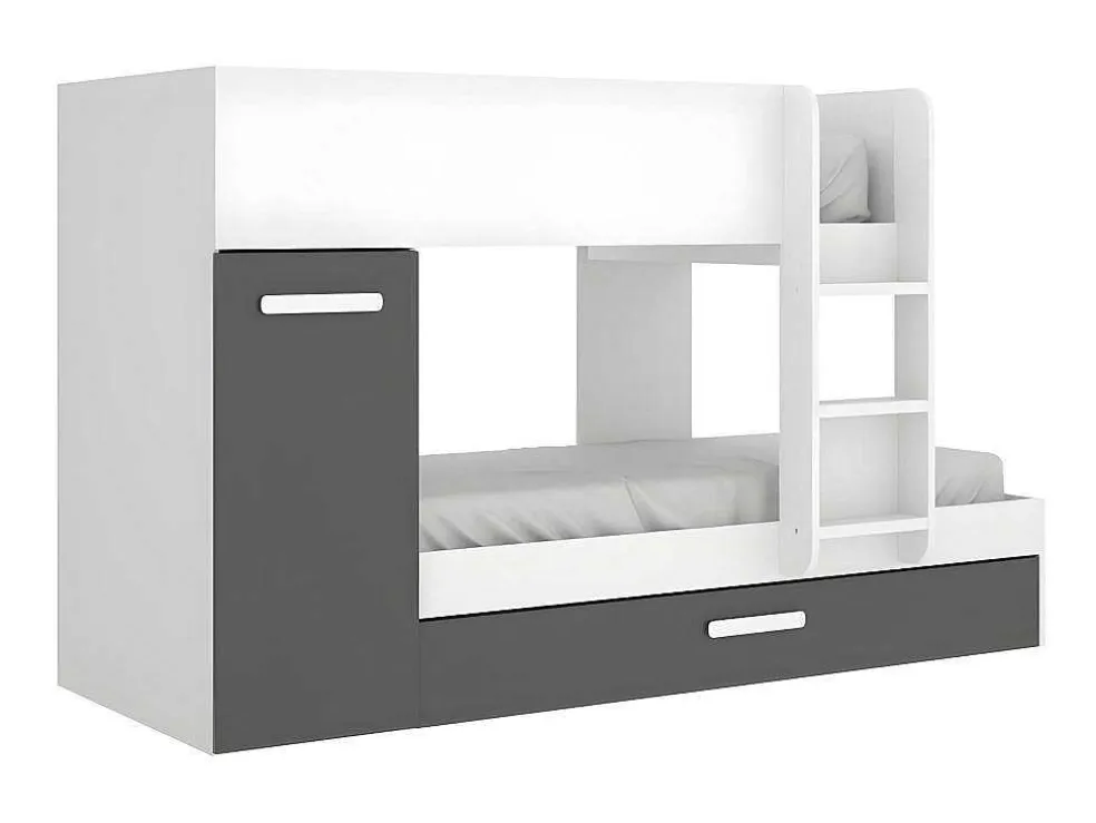 Stapelbed Met Slaaplade En Opbergruimtes 3 X 90 X 190 Cm - Antraciet En Naturel - Anthony