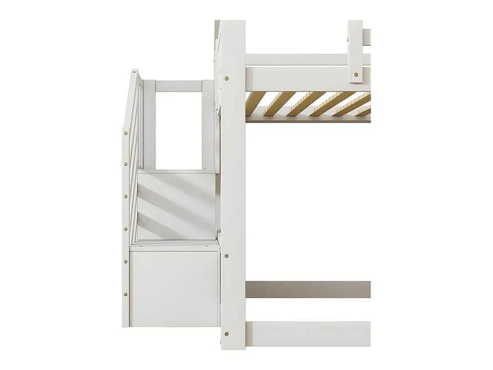Stapelbed Voor Kinderen 140X200Cm - Met Opbergtrap En Glijbaan - Wit