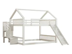 Stapelbed Voor Kinderen 140X200Cm - Met Opbergtrap En Glijbaan - Wit