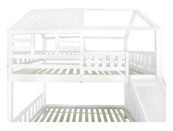 Stapelbed 90X200Cm - Grenenhout En Mdf Structuur - Met Glijbaan En Opbergtrap - Een Grote Lade Onder Het Bed - Wit