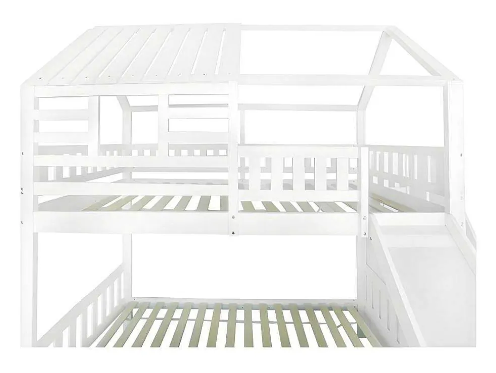 Stapelbed 90X200Cm - Grenenhout En Mdf Structuur - Met Glijbaan En Opbergtrap - Een Grote Lade Onder Het Bed - Wit