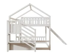 Stapelbedden 140 X 200 Cm - Mdf Hout - Opbergtrap En Glijbaan - Wit