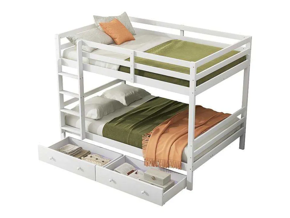 Stapelbedden 140 X 200 Cm Met 2 Grote Lades - Leuning En Trap - Mdf Hout - Grijs