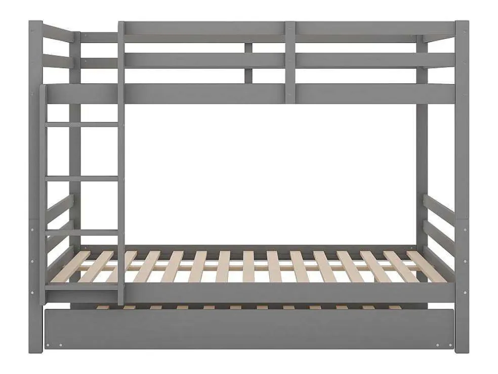 Stapelbedden 140 X 200 Cm Met Onderschuifbed 90 X 200 Cm - Balustrade En Trap - Mdf Hout - Grijs