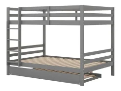 Stapelbedden 140 X 200 Cm Met Onderschuifbed 90 X 200 Cm - Balustrade En Trap - Mdf Hout - Grijs
