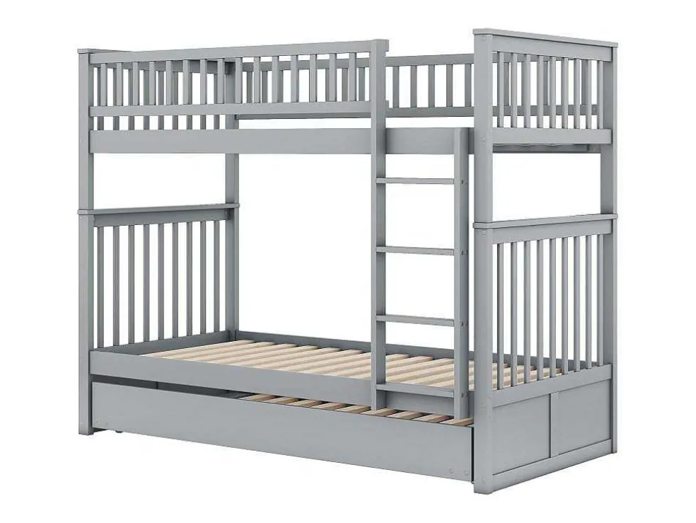 Stapelbedden 2 X 90 X 200 Cm + Onderschuifbed 90 X 190 Cm - Mdf Hout - Grijs - Anthony