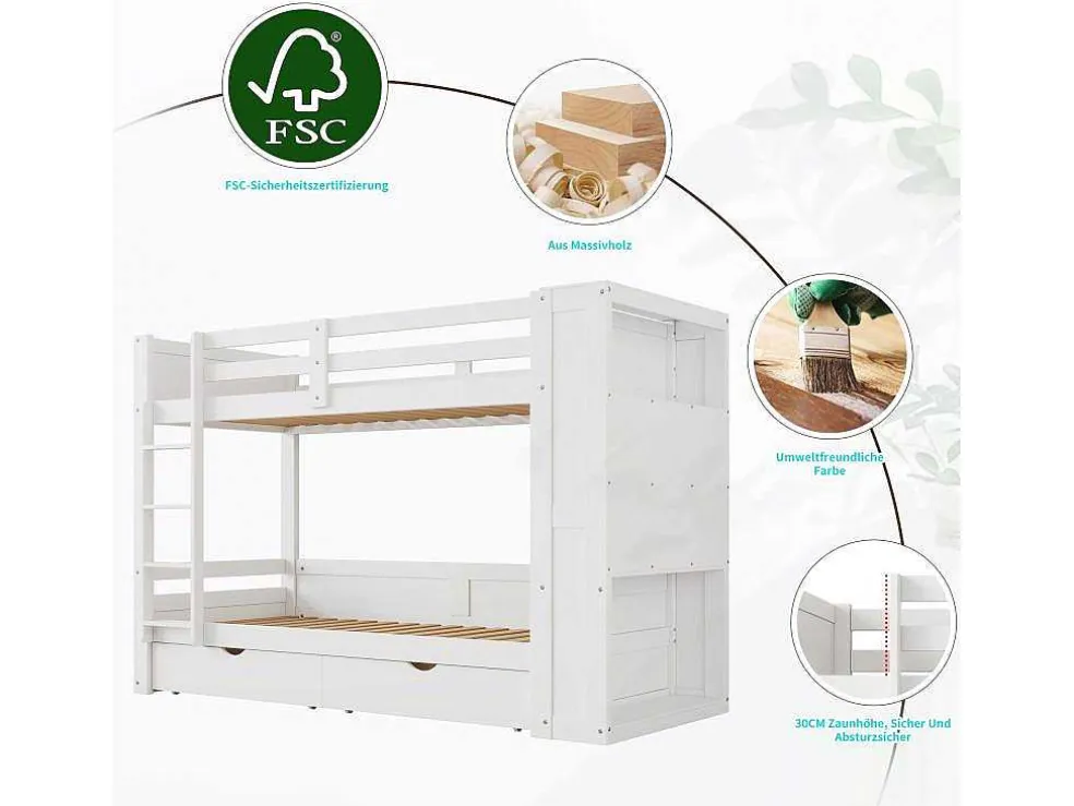 Stapelbedden 2 X 90 X 200 Cm Voor Kinderen - 2 Laden + 6 Vakken + Planken - Mdf Hout - Wit