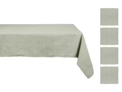 Tafelkleed + 4 Katoenen Servetten - Beige Rand - Groen - 140 X 240 Cm - Loania