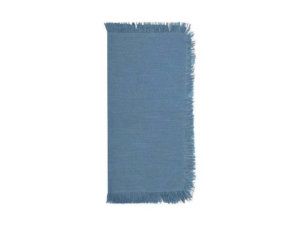 Tafelkleed + 4 Servetten Met Franjes - Katoen - Blauw - 140 X 240 Cm - Pola