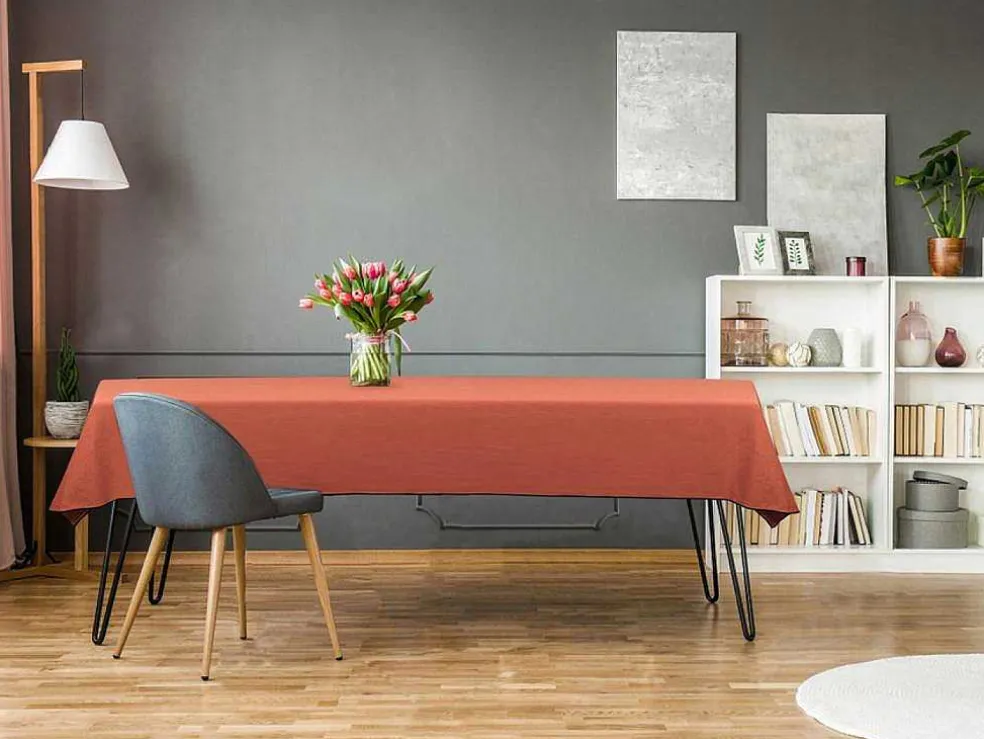 Tafellaken Van Katoen En Linnen Met Zwarte Rand - 170 X 170 Cm - Terracotta - Borina