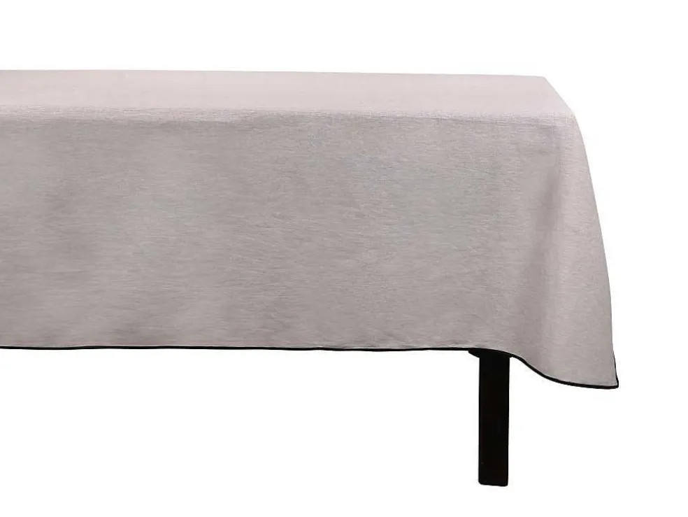 Tafellaken Van Katoen En Linnen Met Zwarte Rand - 170 X 250 Cm - Taupegrijs - Borina