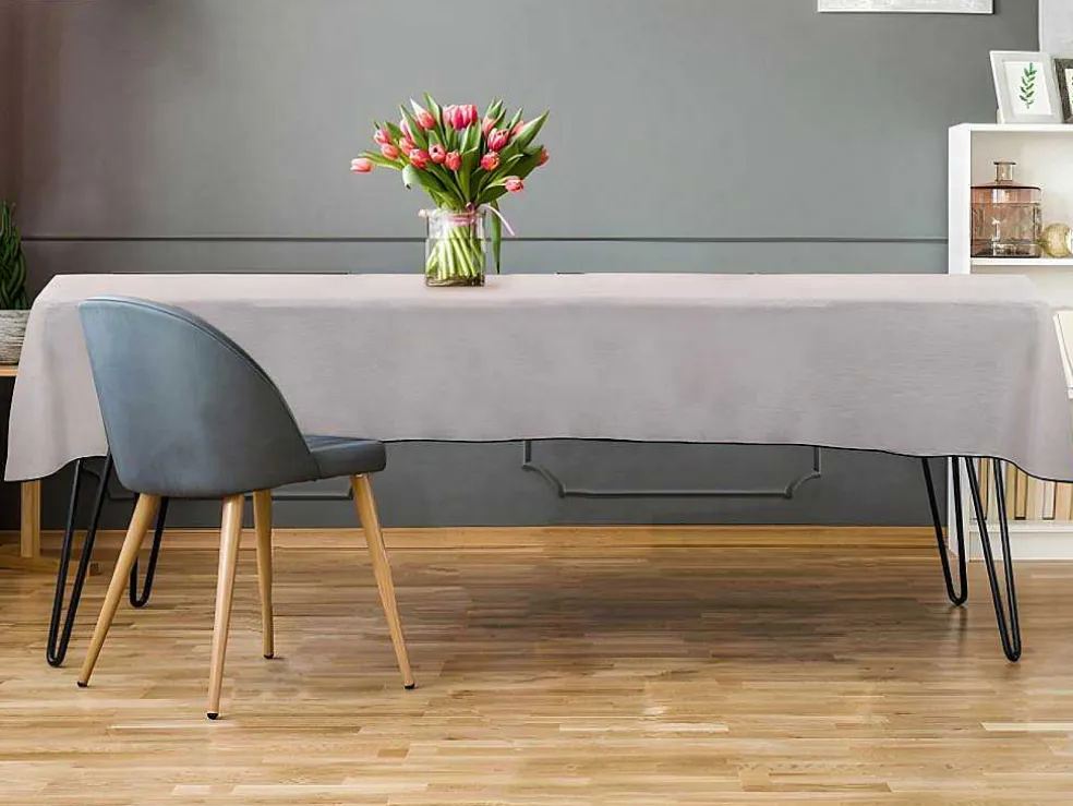 Tafellaken Van Katoen En Linnen Met Zwarte Rand - 170 X 250 Cm - Taupegrijs - Borina