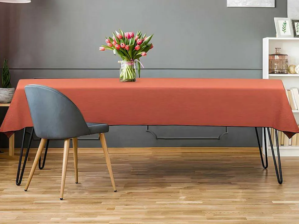 Tafellaken Van Katoen En Linnen Met Zwarte Rand - 170 X 250 Cm - Terracotta - Borina
