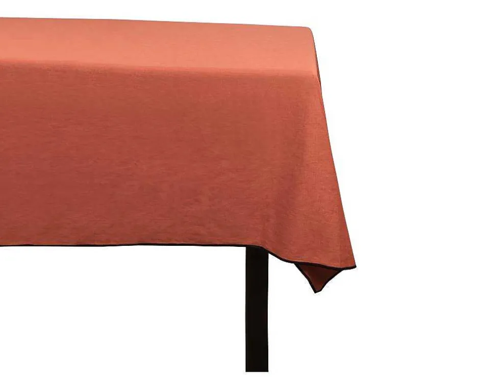 Tafellaken Van Katoen En Linnen Met Zwarte Rand - 170 X 300 Cm - Terracotta - Borina